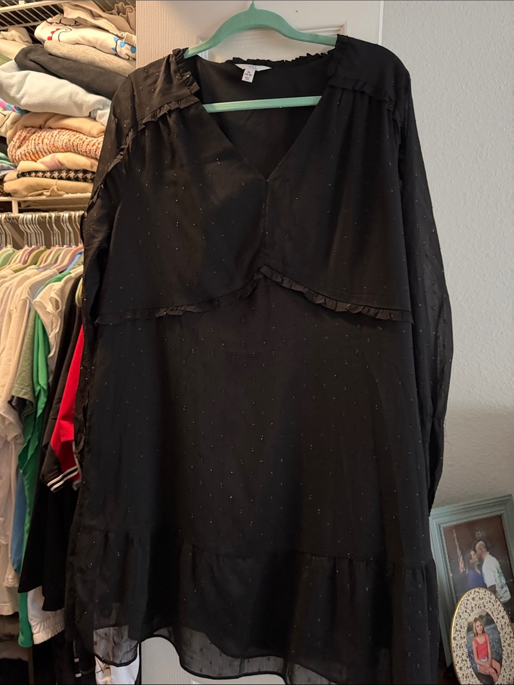 Time and Tru Black Asymmetrical Ruffle V-Neck Dress